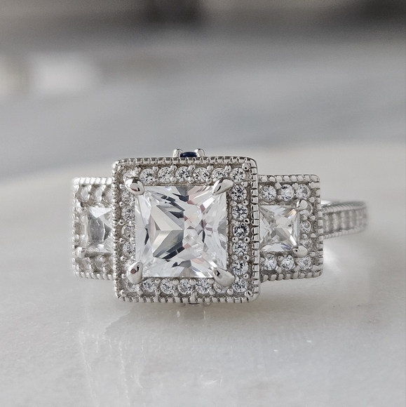 Square Cut Gemstone Ring, 925 Sterling Silver - Picture 10 of 12